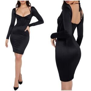 House of‎ CB Grazia Long Sleeve Satin Corset Dress NWOT Size XS